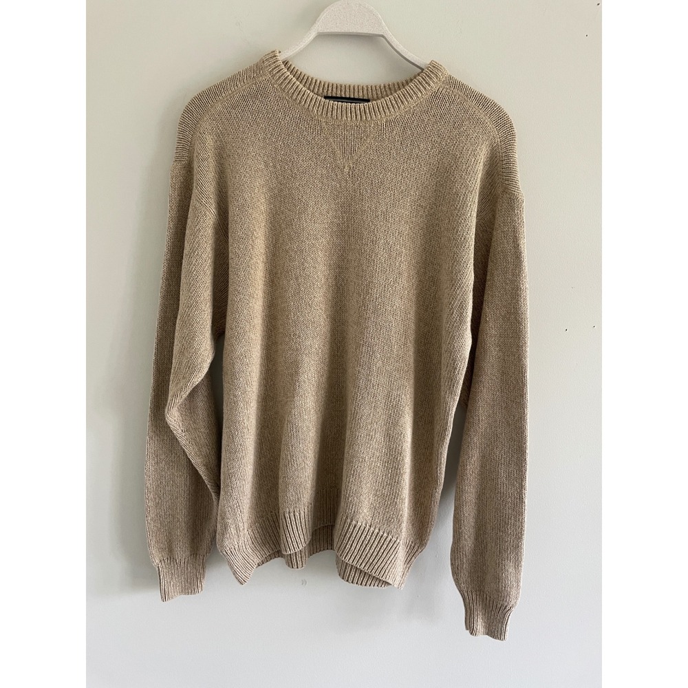 Croft‎ & Barrow Mens Large Tan Beige 100% Cotton Crewneck Knit Sweater Ribbed L